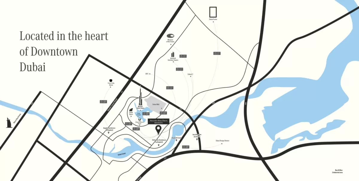 Location map of Mercedes-Benz Places by Binghatti